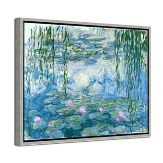 Wieco Art Framed Wall Art Canvas Print of Water Lilies
